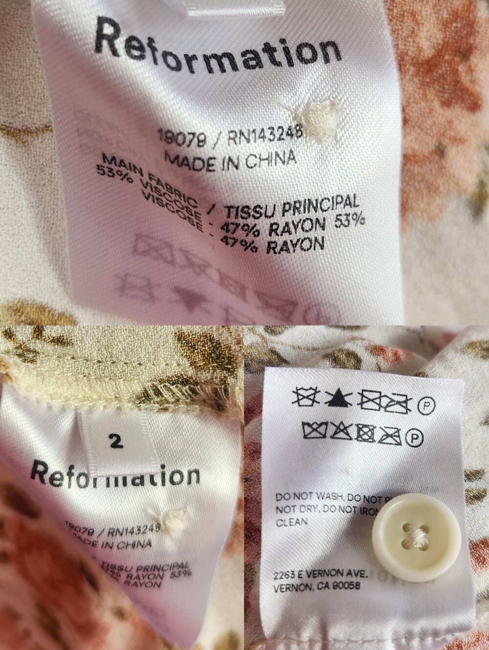 Reformation Fauna Floral Midi Dress Size 2 White Orange Button Front Cottagecore - Picture 16 of 16